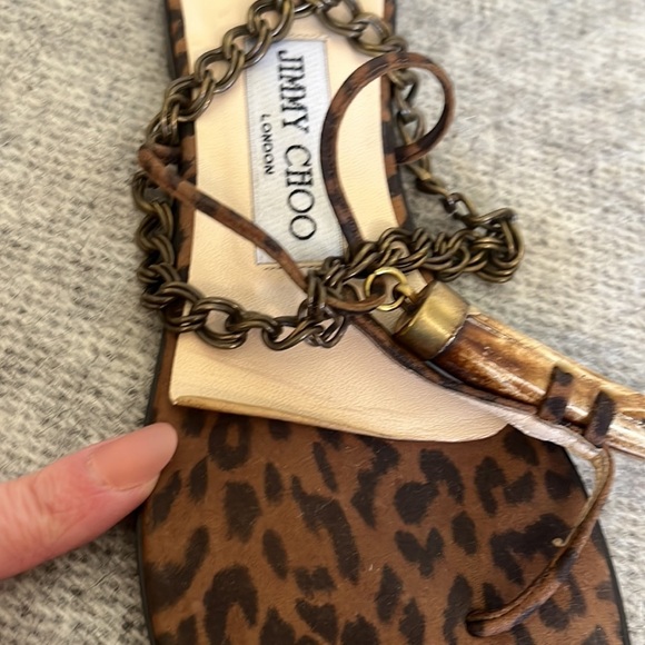 Jimmy Choo flat sandals, Leopard, bone and brass chain Size 37/ US 6.5 - Picture 3 of 16